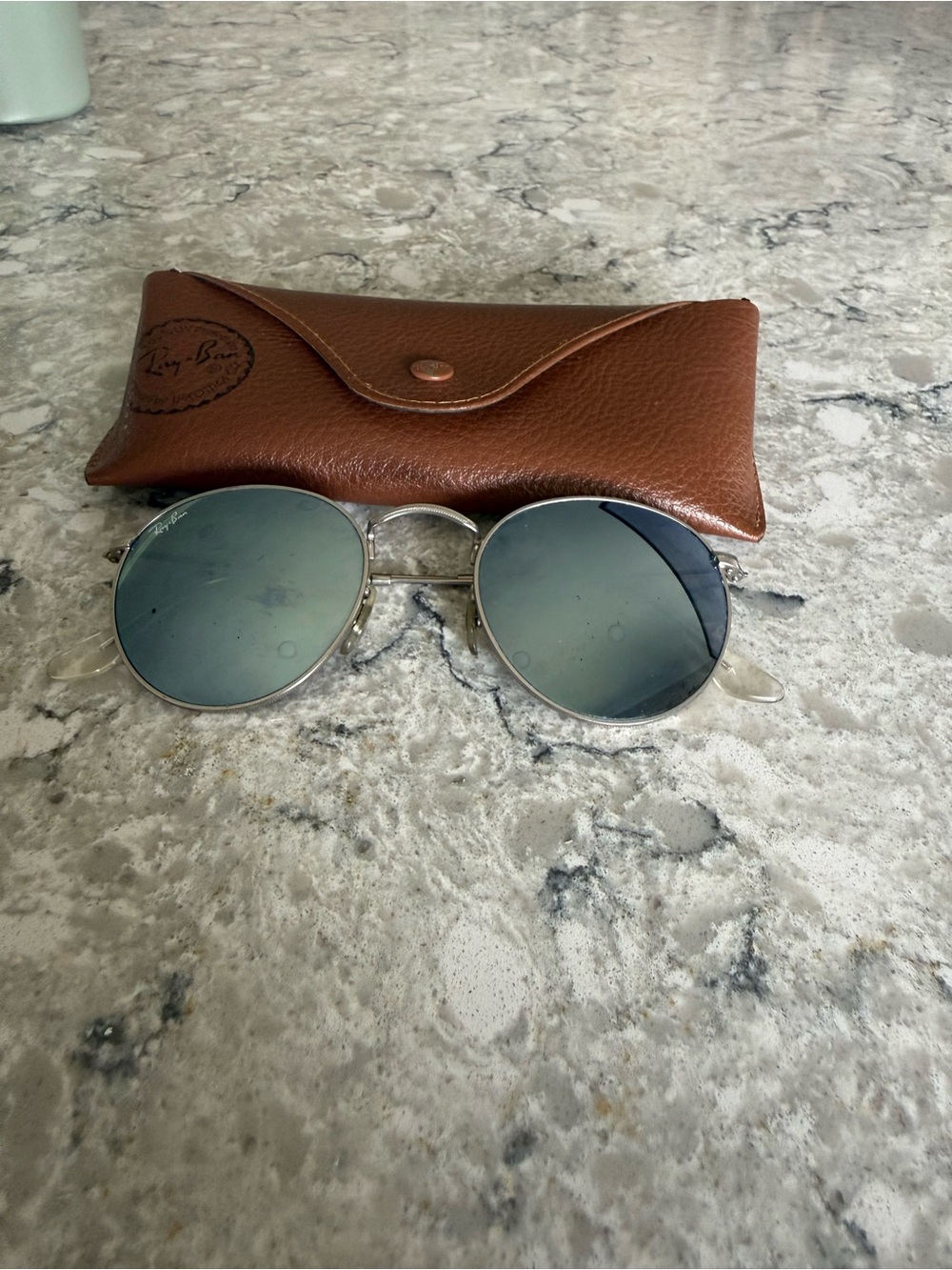 Round Ray-Ban Blue & Silver Frame Sunglasses with
